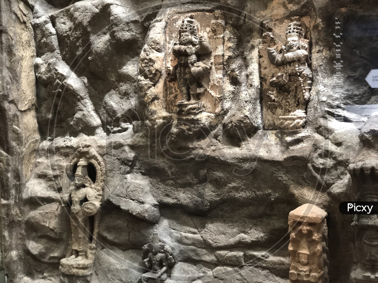 Hindu God Sculptures On Fabricated Rock At Jaya He GVK New Museum