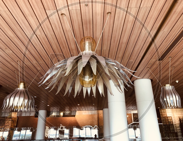 Chandelier Hanging to Ceiling at Mumbai Airport Terminal 2