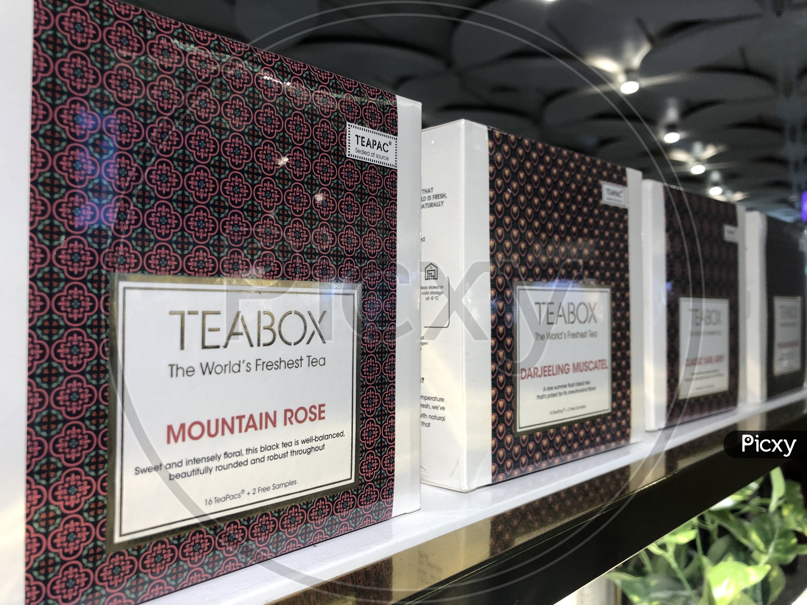 TEABOX A Tea Powder Vendor Stall With Tea Powder Boxes Closeup