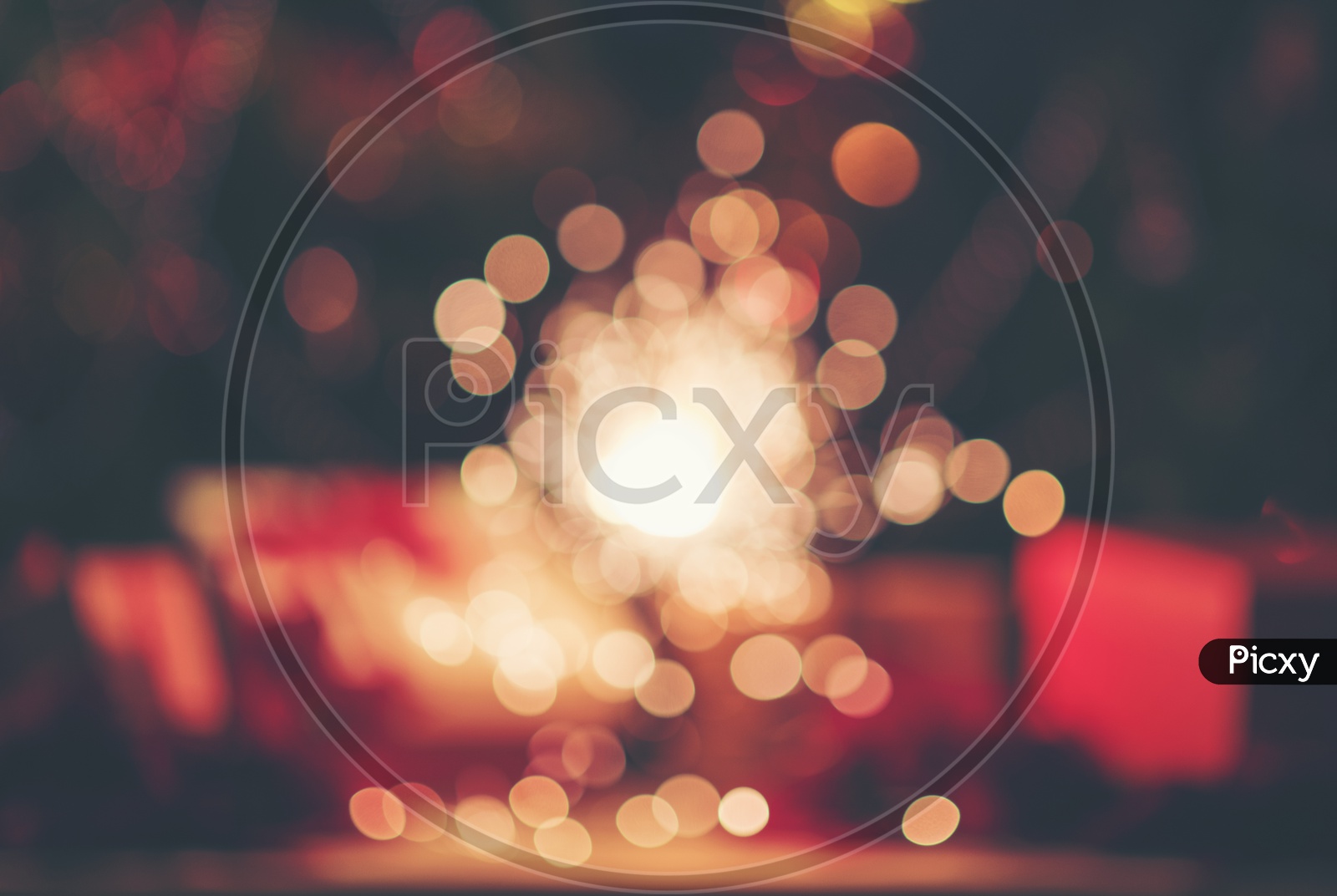 Christmas Or New Year Template Background With Gifts , Decorated tree And Sparking  Firework Stick  Bokeh  Background