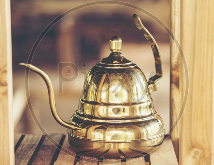 Golden kettle of Coffee Brew Or Tea Kettle
