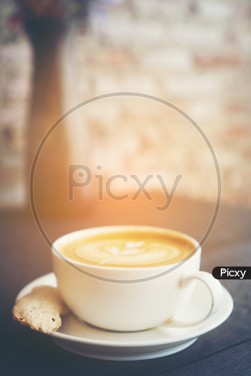 coffee latte art, vintage filter image