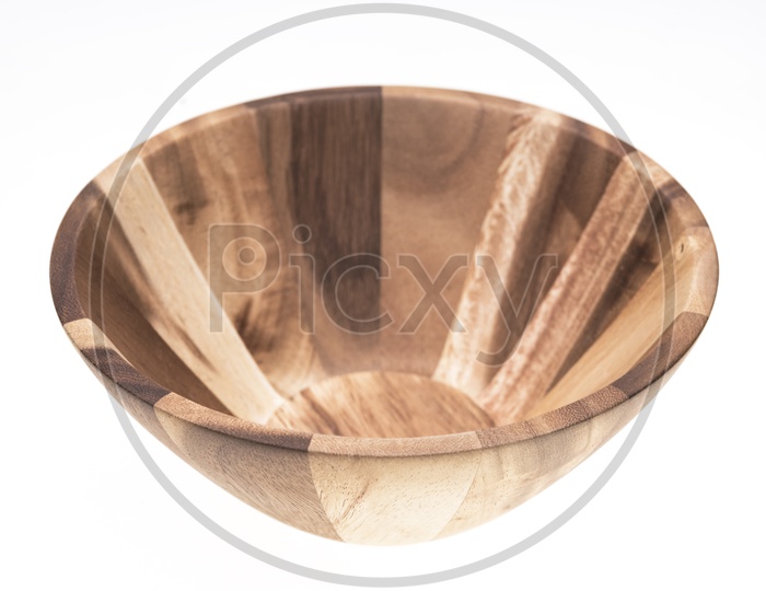 Wooden Bowls Or Food Containers  on an Isolated White Background