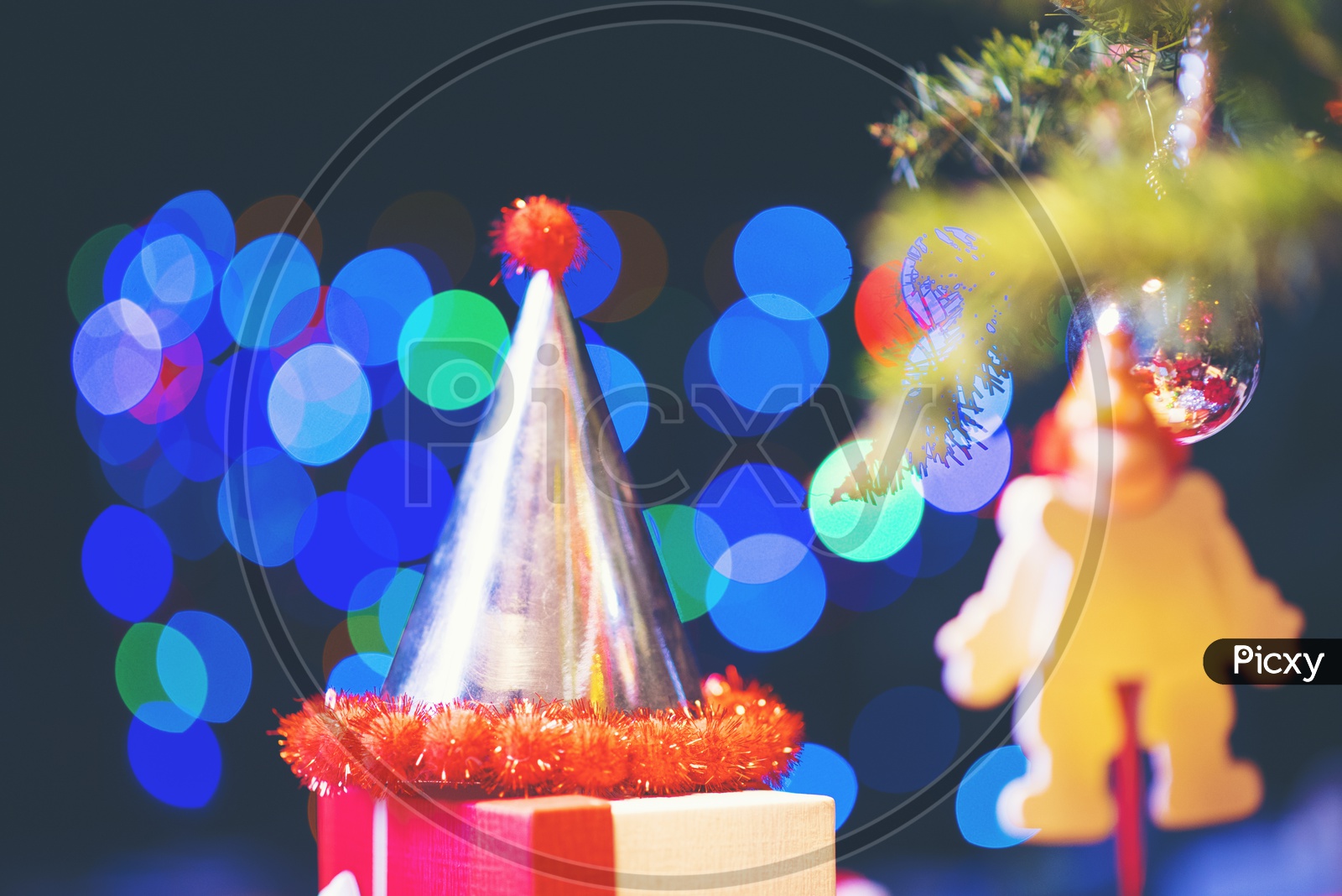 Christmas Template With Led Light Bokeh And Decorated Christmas  Tree  and Gifts