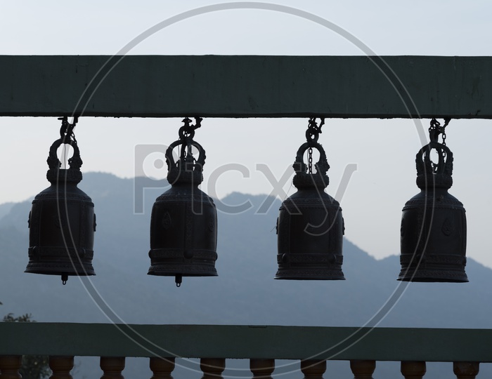temple big bell with mountain background