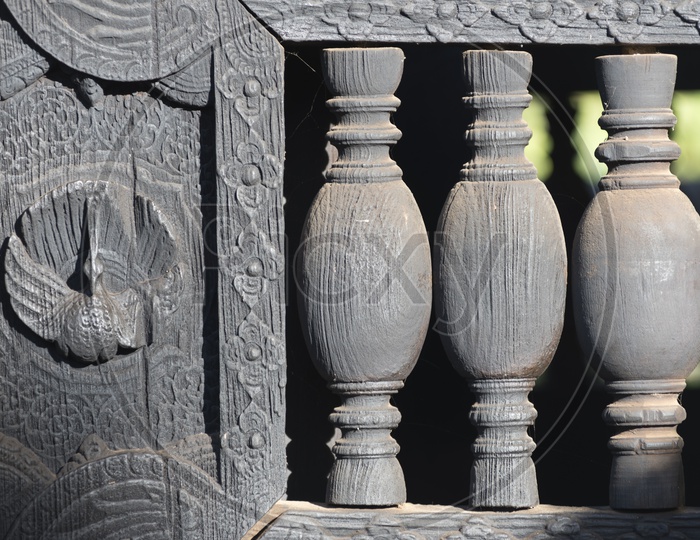 Wooden Carvings With Wall Railings