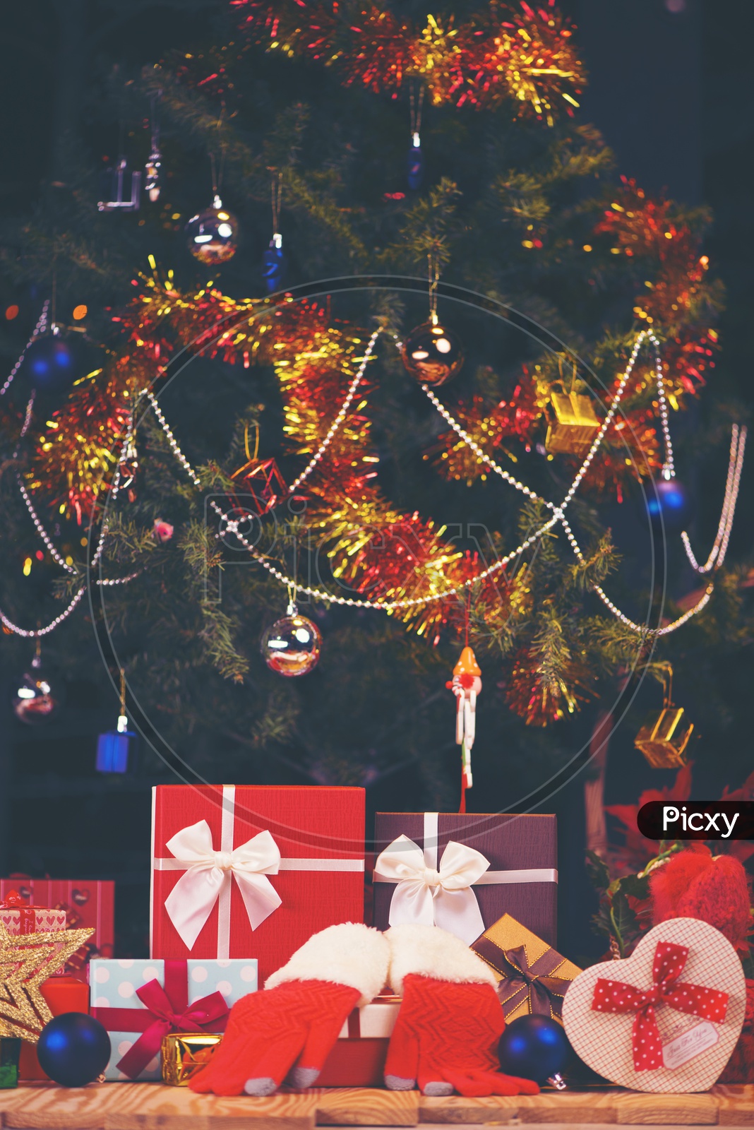 Christmas Festival Template Or Backgrounds With decorated Christmas Tree And Gifts