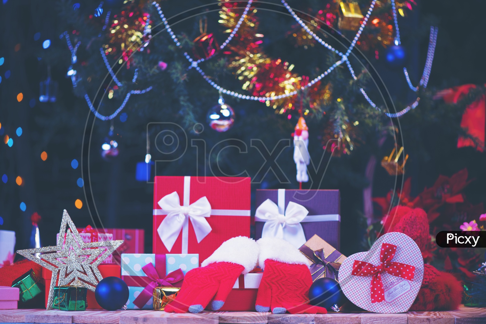 Christmas Festival Template Or Backgrounds With decorated Christmas Tree And Gifts