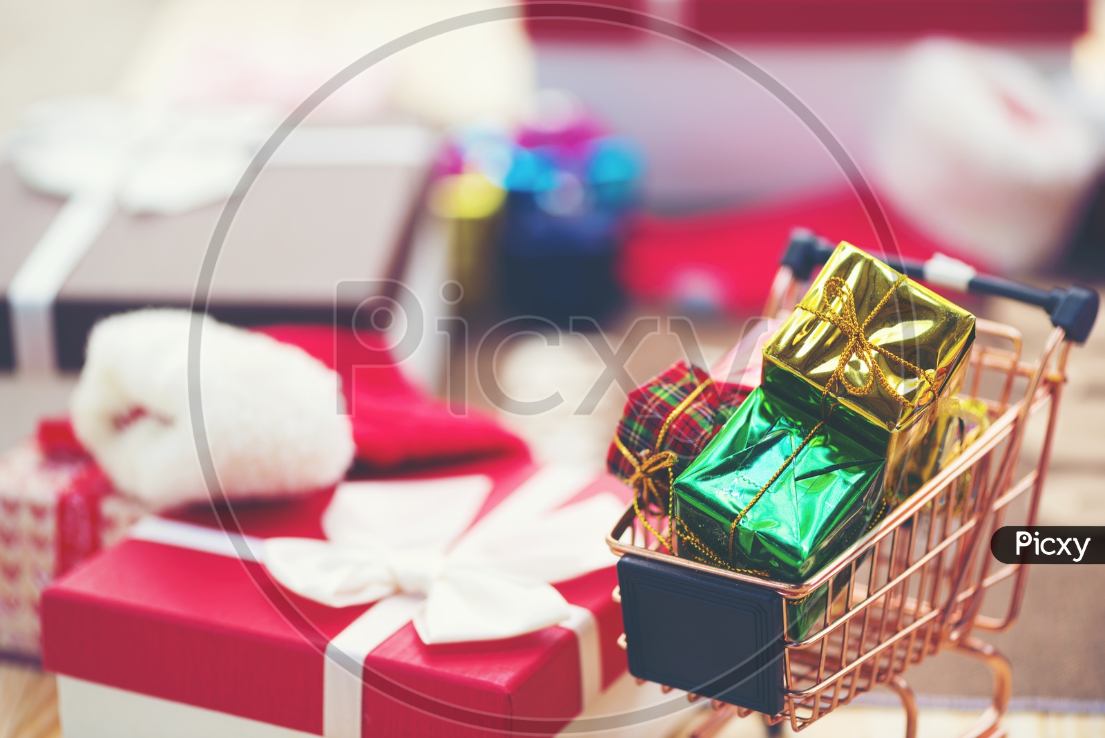 Gifts Boxes in a Cart Artistic Background For Christmas And New Year  Templates