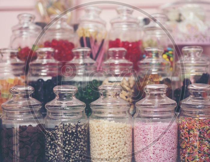 Candies in glass jars