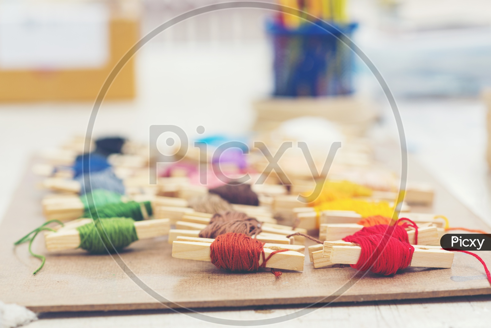 Colorful embroidery thread With Selective Focus