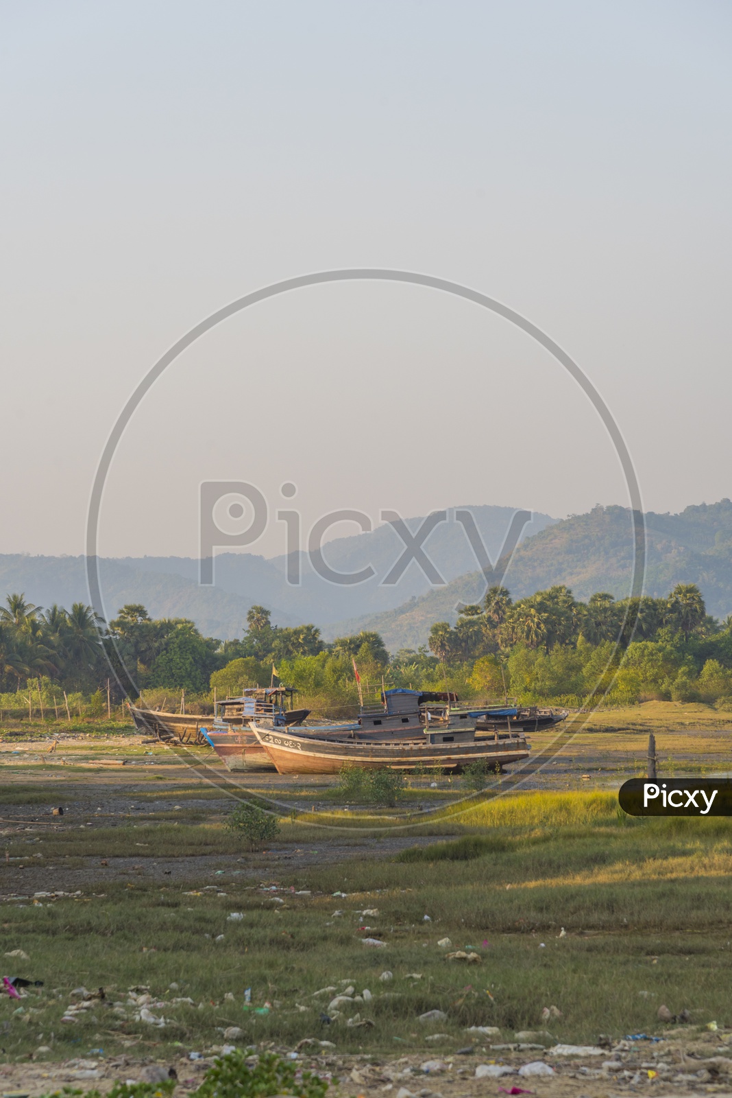 Old Fishing Boats In   a Dried Lake