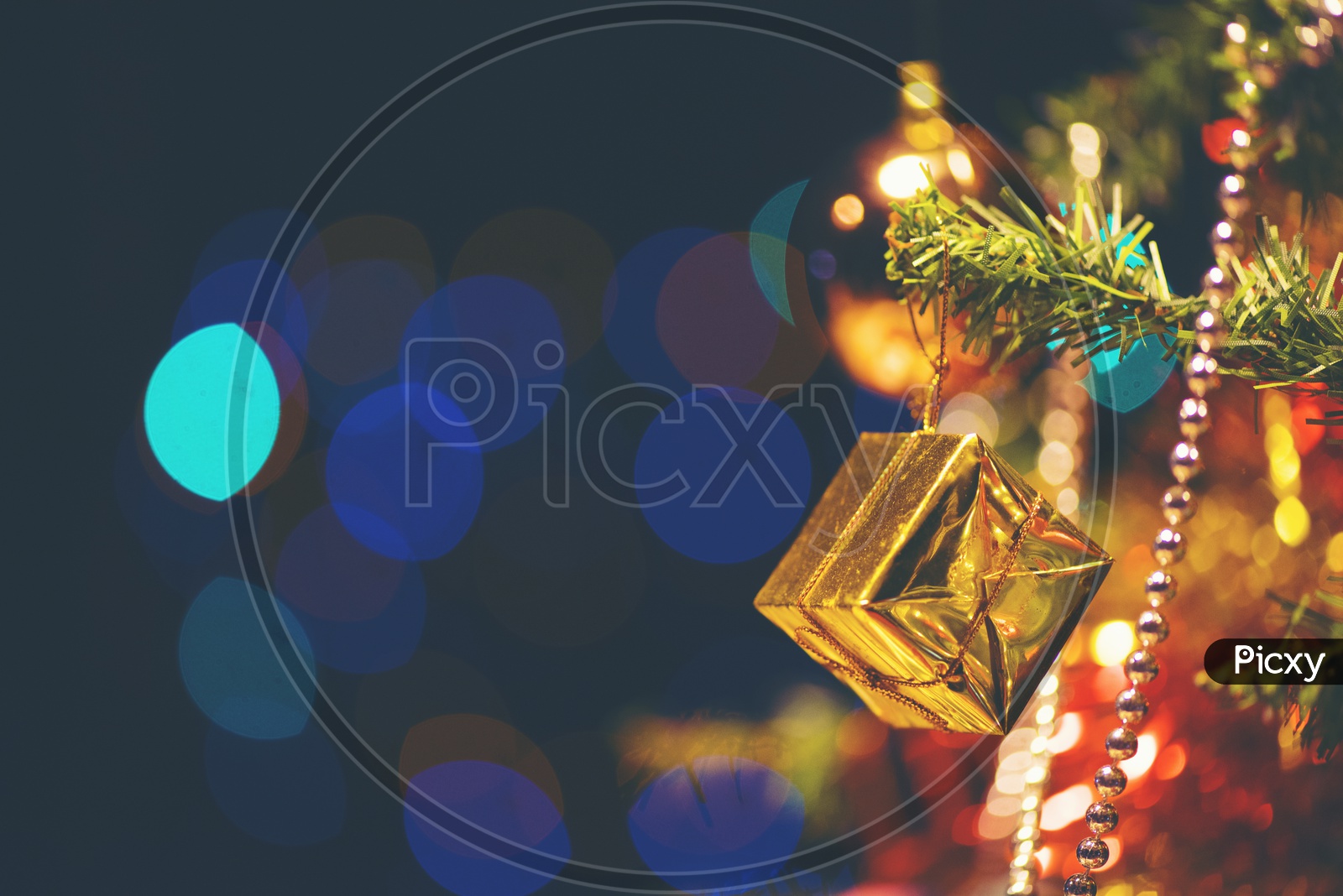 Christmas Template With Led Light Bokeh And Decorated Christmas  Tree