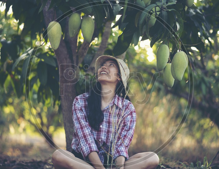 Young Asian woman farmer in the mango farm