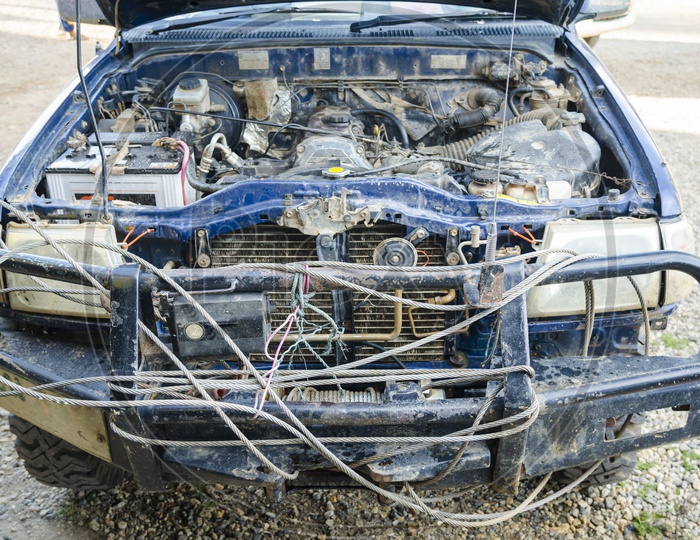 Wreckage Of  a Car With Engine