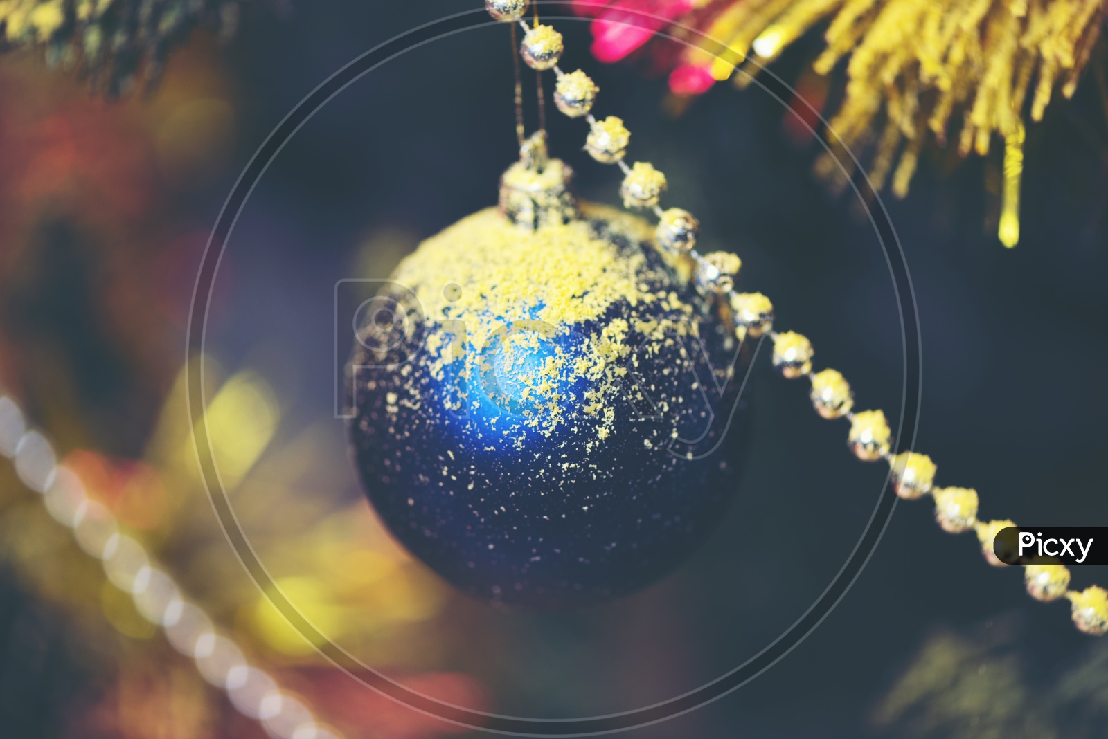 Decorated Christmas  Tree And Gift With Led Bokeh Background , templates For Christmas Festival  and New Year