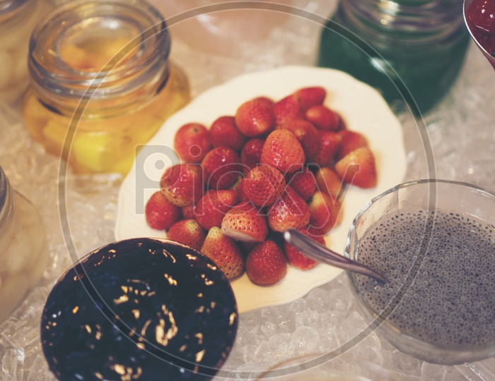 Strawberries, breakfast in the morning with healthy food