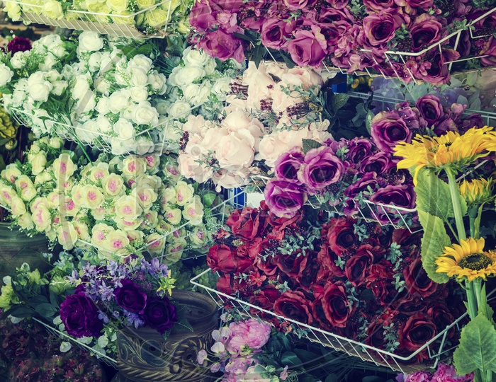 rose flowers background for Valentine's Day, vintage filter image
