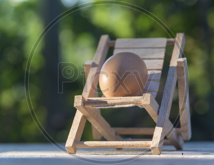 Organic Brown Egg On Wooden Chair  Miniature