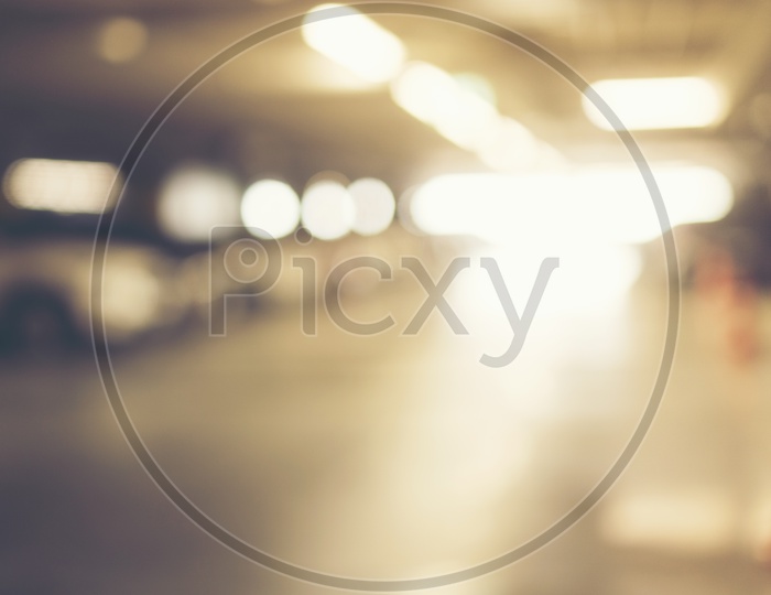 Abstract blur car parking lot for background, vintage filter image