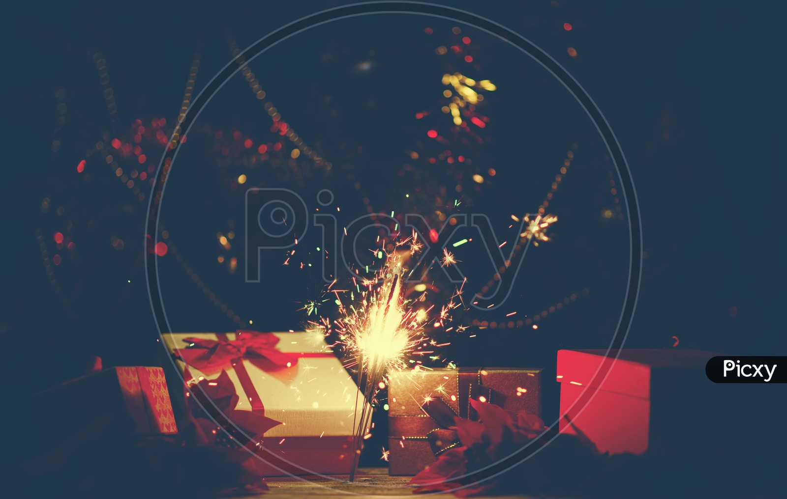 Sparkler With Led Light Bokeh Background  For Christmas Wishes