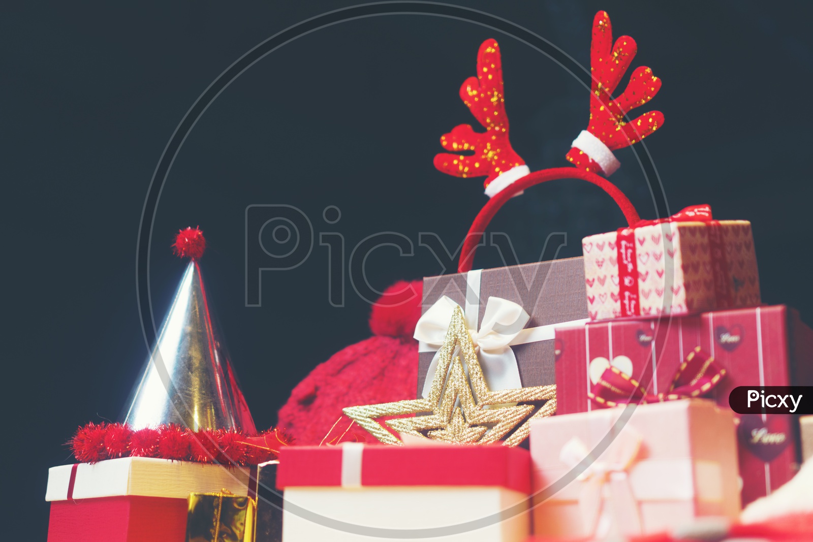 Luxury New Year gifts box, present boxes under Christmas tree in holiday