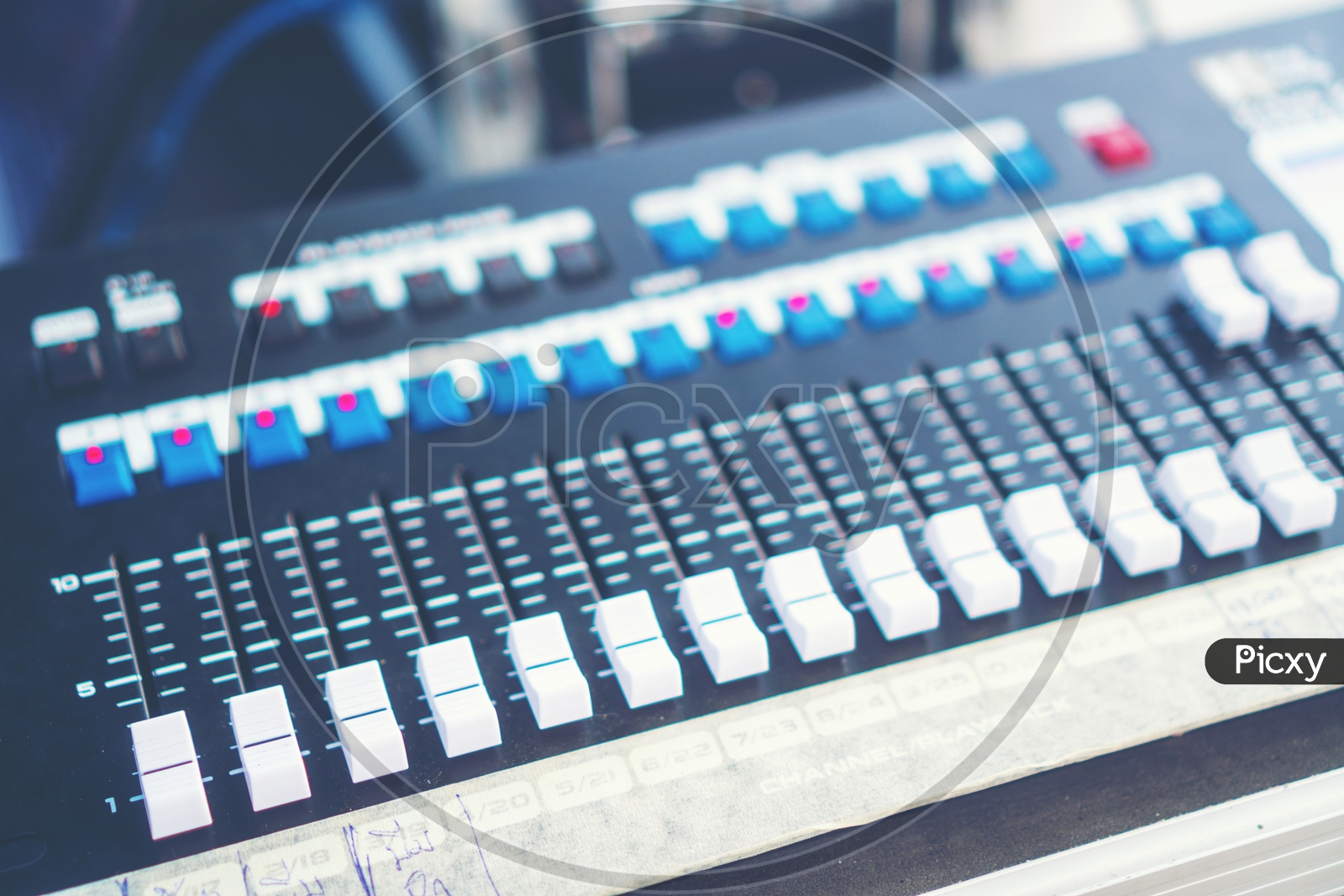 Close up of sound music mixer control panel
