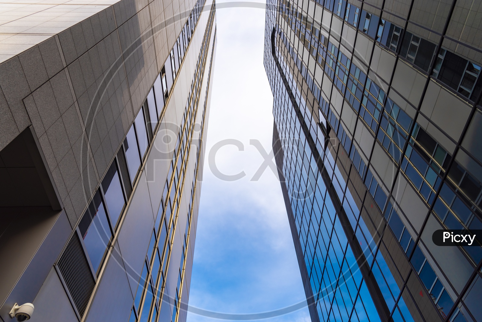 Modern buildings Facade POV  with blue sky
