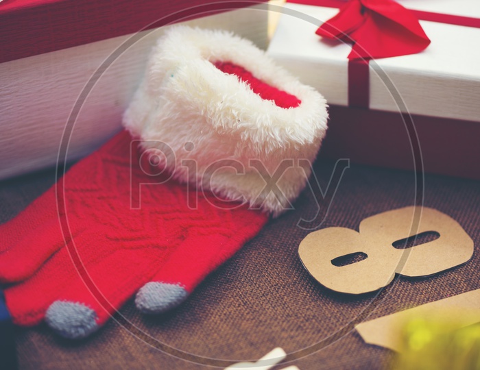 Christmas And New year Template With Santa Hat And Gifts