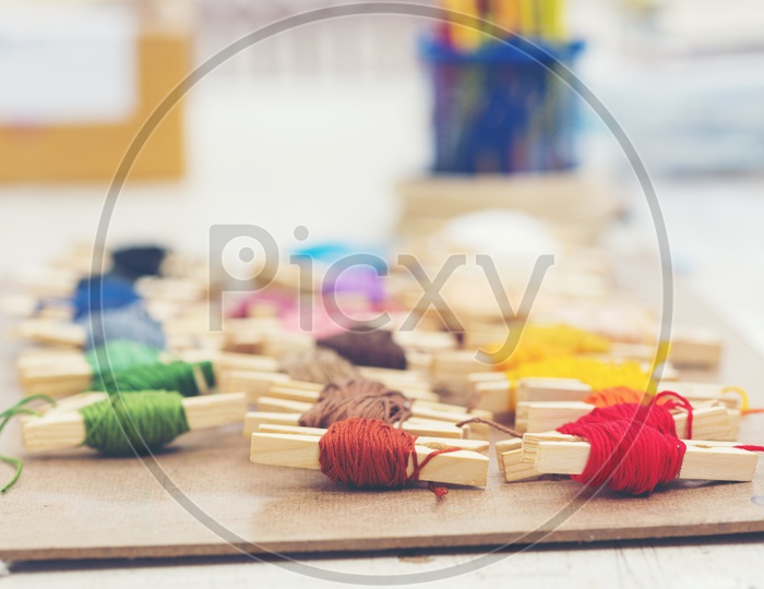 Colorful embroidery thread With Selective Focus
