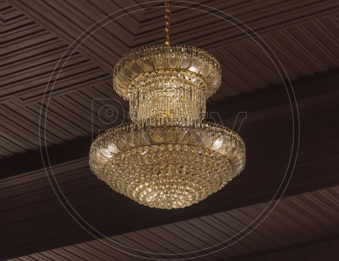 Beautiful chandeliers to  the ceiling