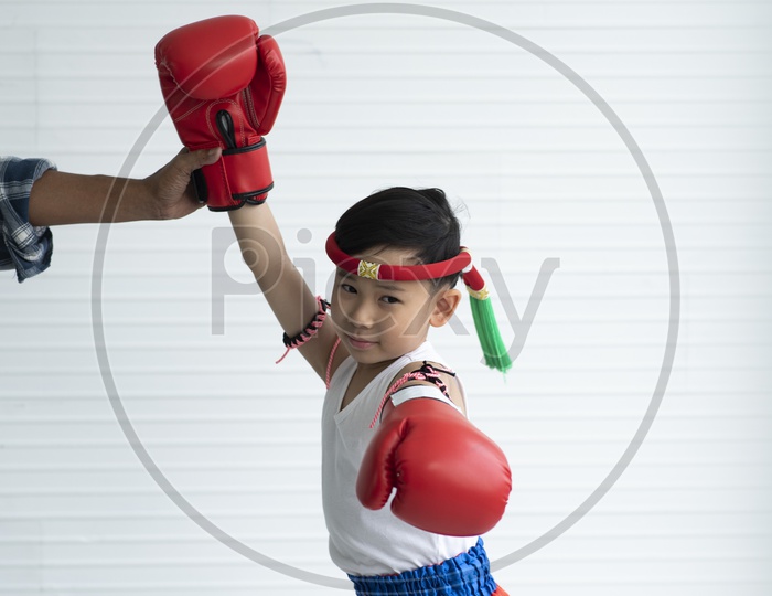 Boys are studying Muay Thai, boxing sport