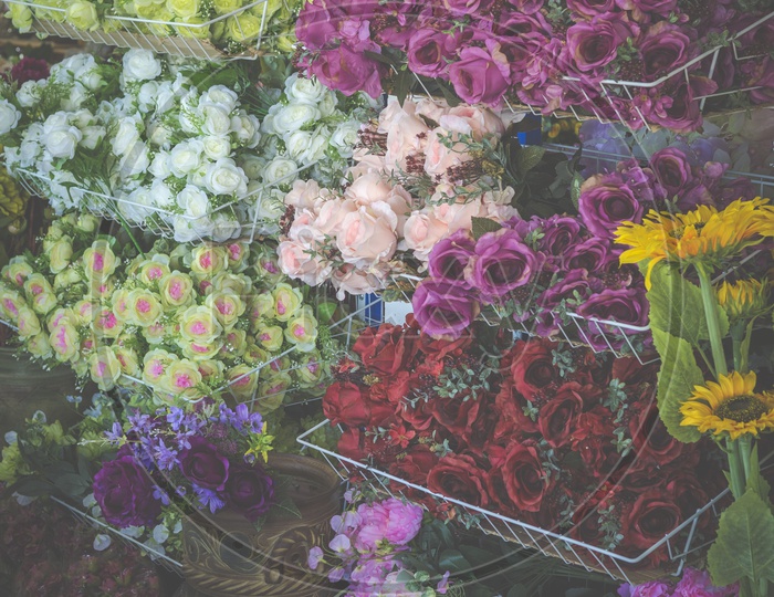 Flowers of Various Colours In a Bouquet Shop
