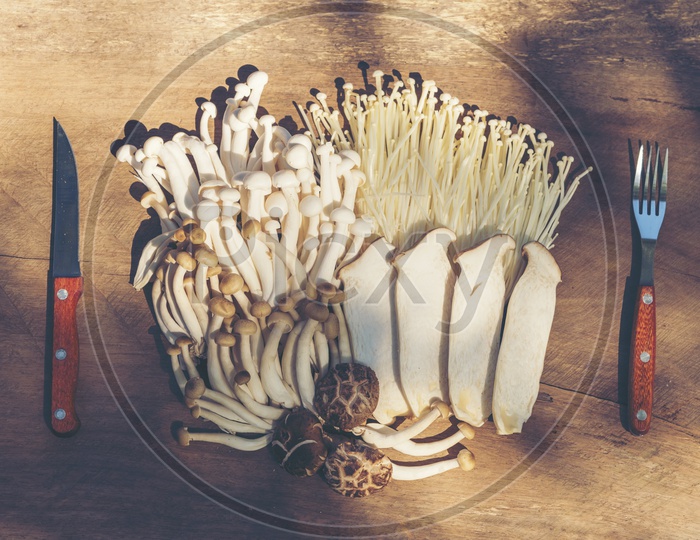 Top view of Mushrooms for cooking for good health