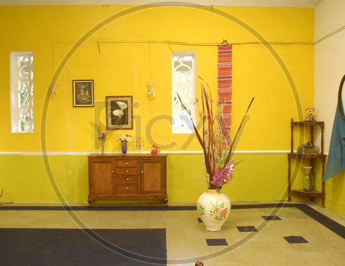 A yellow painted room