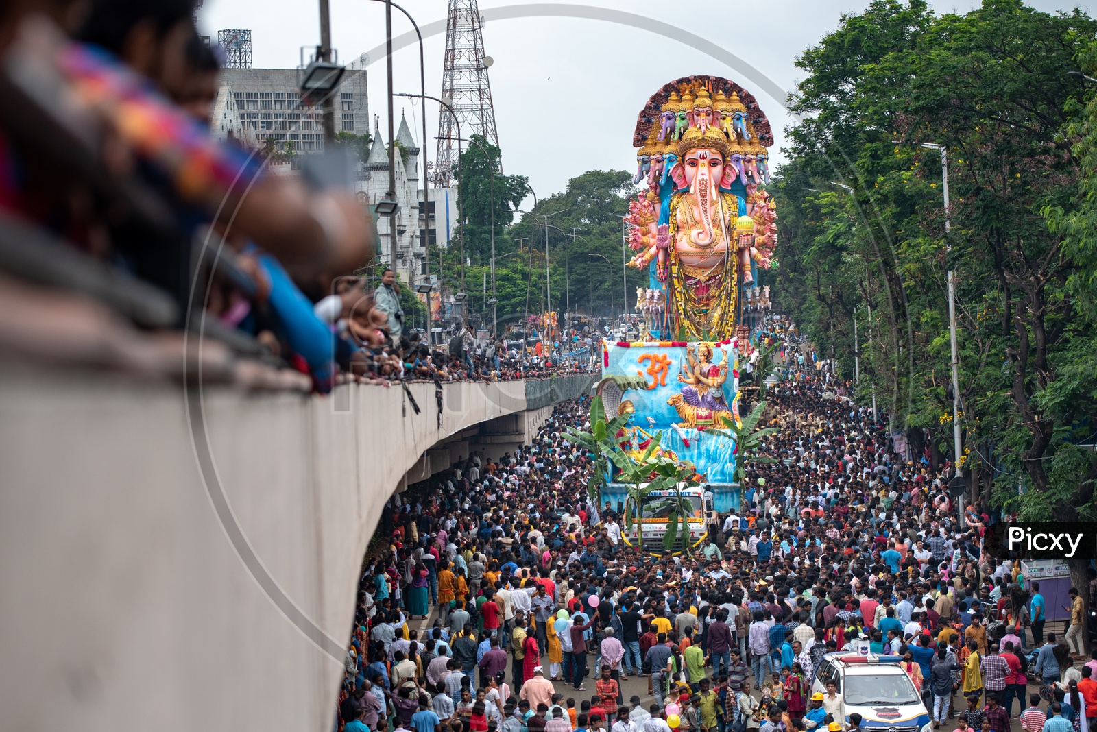 Sri Dwadashaditya Maha Ganapathi also  known as  Khairatabad Bada Ganesh procession before immersing the idol in Hussain Sagar,Hyderabad 2019