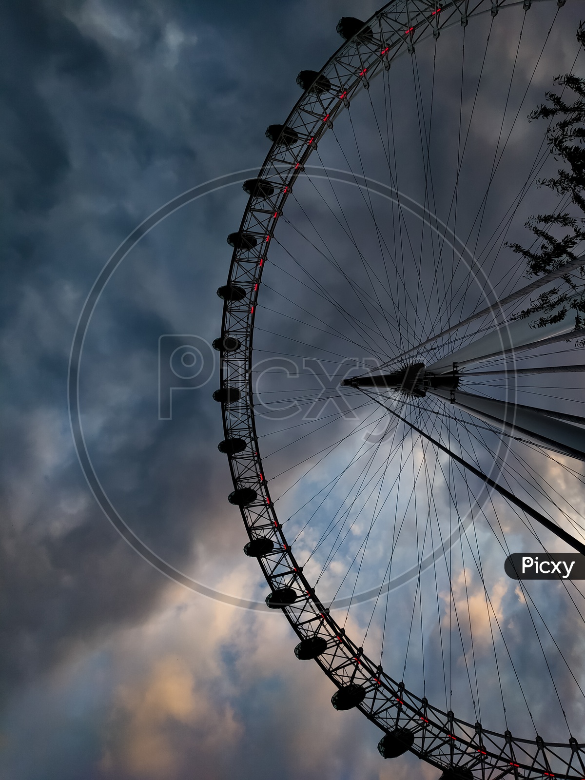 London Eye with Dark Clouds in Sky