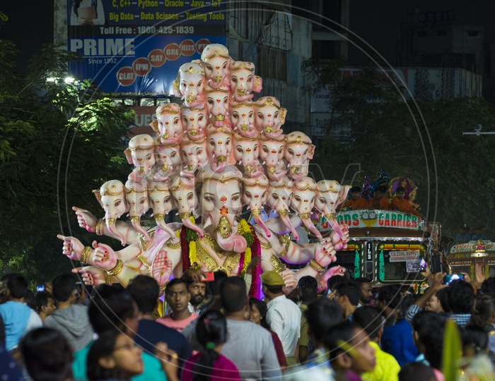 Hyderabad Ganesh  Nimarjan 2019. Multi headed ganesha statue. 