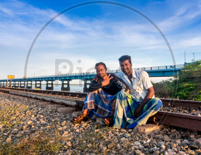 Local men posing on the Railway track