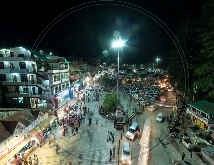 People roaming on the mall road during night at manali 