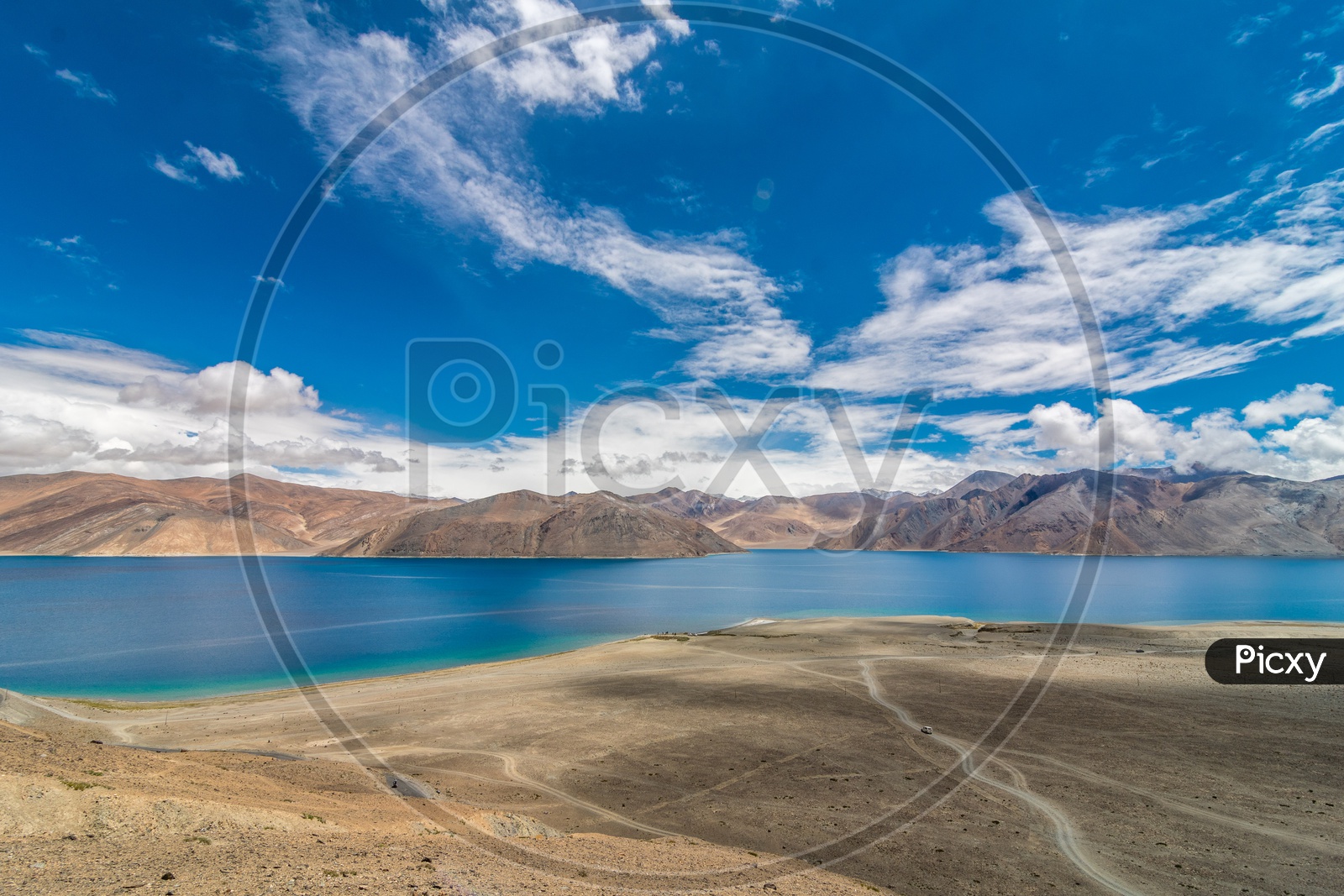 High Altitude Pangong Lake view with blue sky