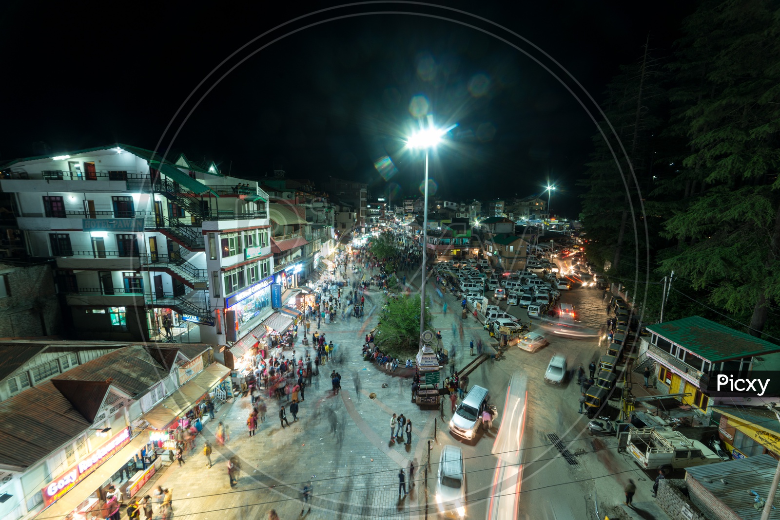 People roaming on the mall road during night at manali 