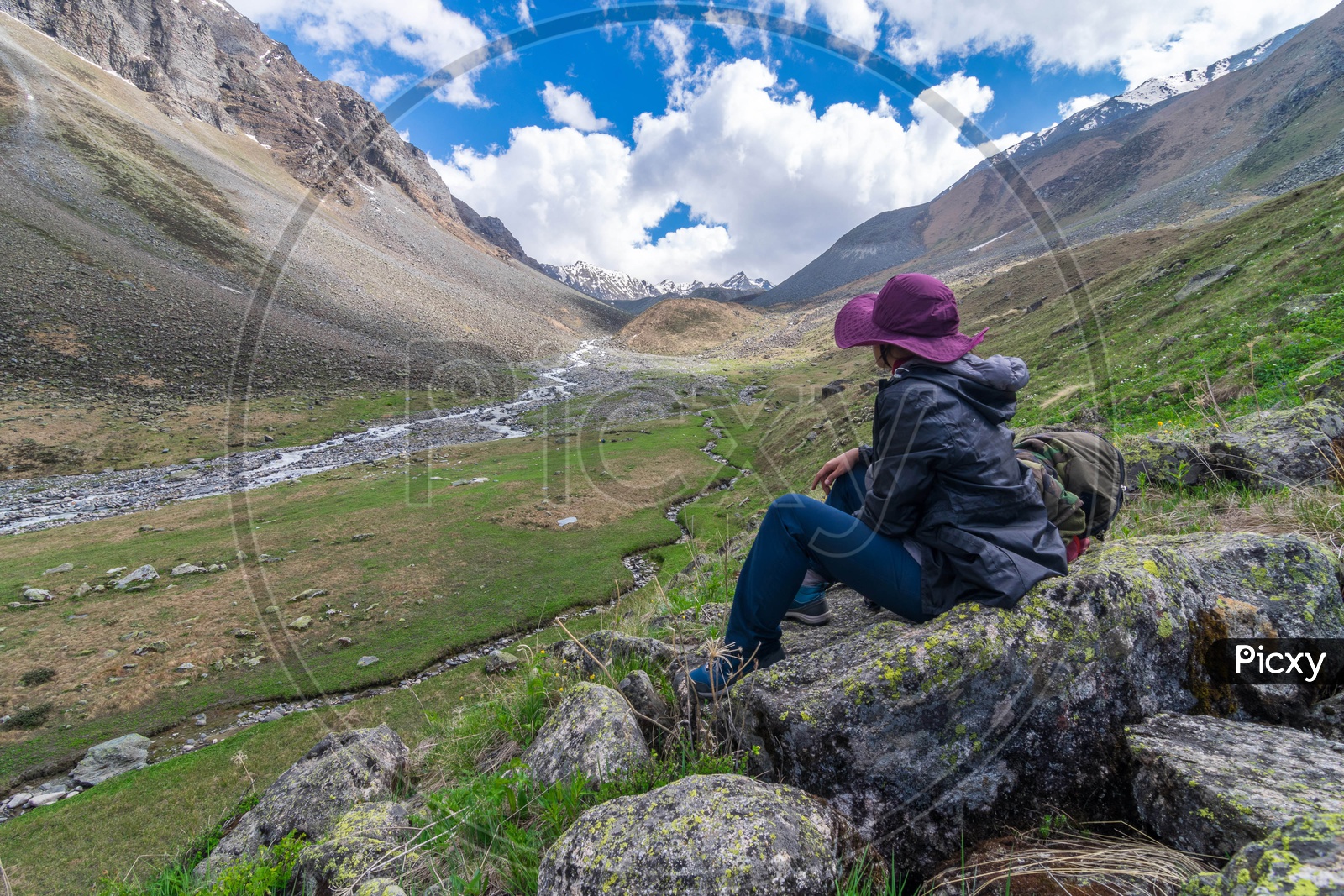 A Female tourist enjoying the view at Lahaul And Spiti
