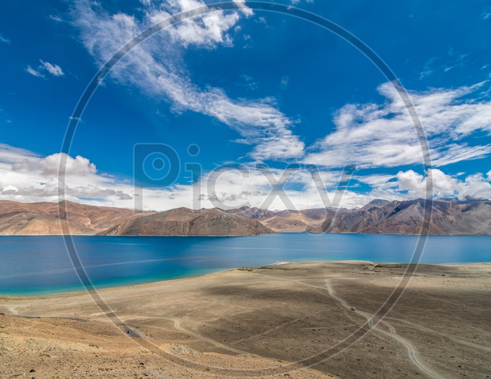 High Altitude Pangong Lake view with blue sky