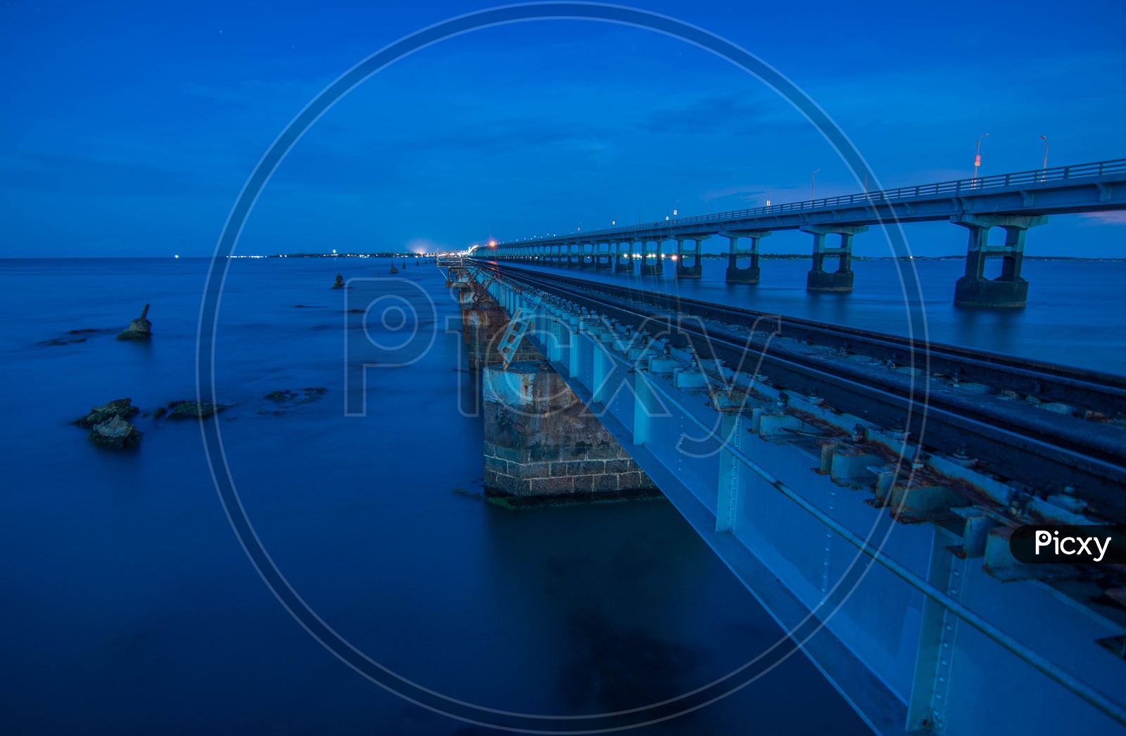 View of Pamban Bridge during Night