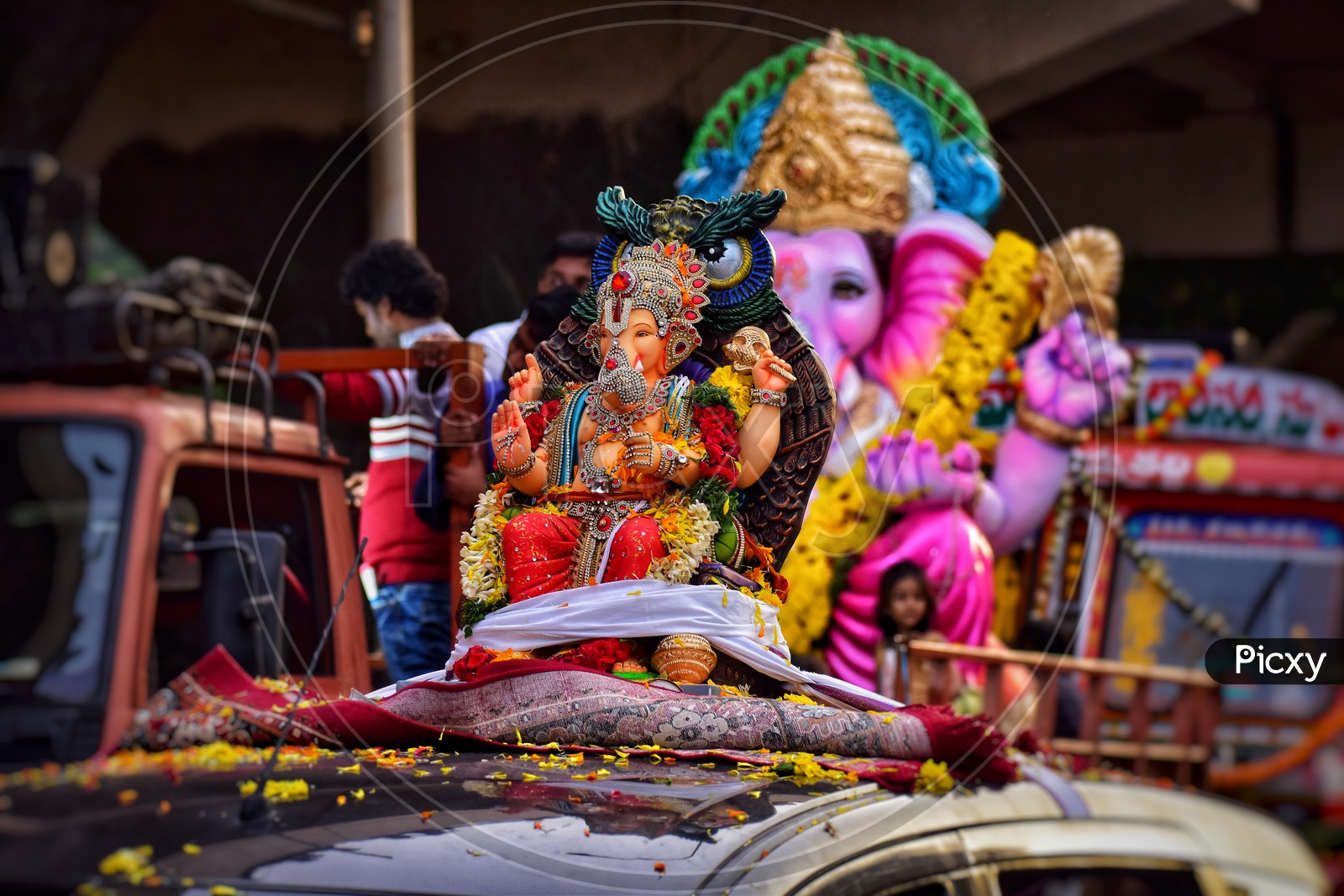 Indian God Lord Ganesh Idol Procession