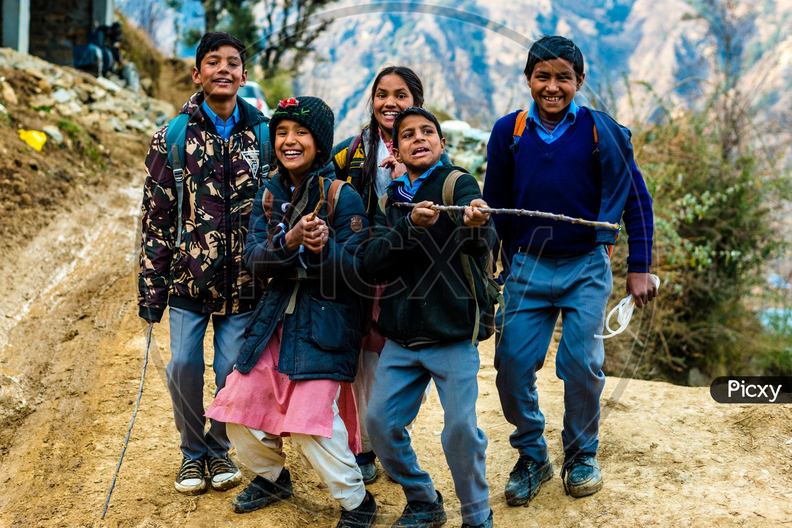 Himachali School Kids Smiling and Posing on the Street