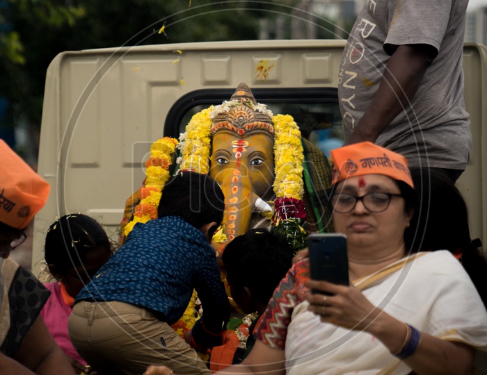 Lord Ganesh Idol In Procession During Ganesh Visarjan event