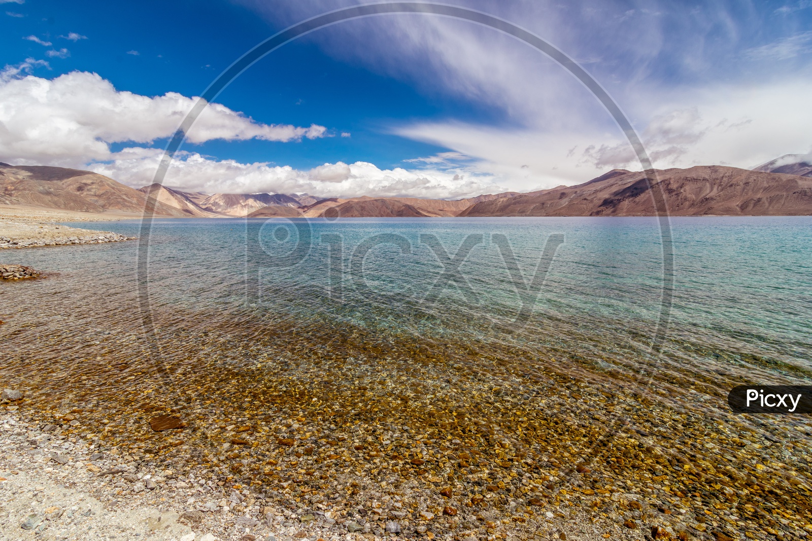 A Pangong Lake Scenic view with blue sky