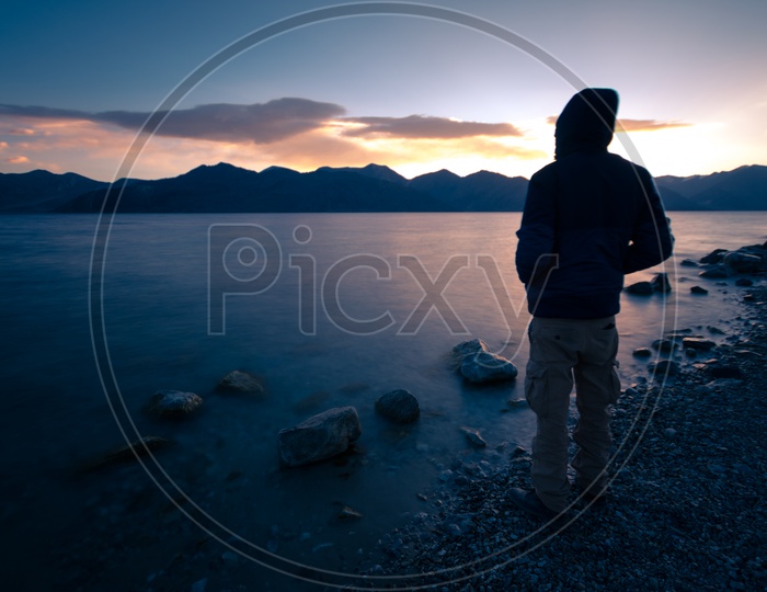 Man enjoying the Ladakh Sunset